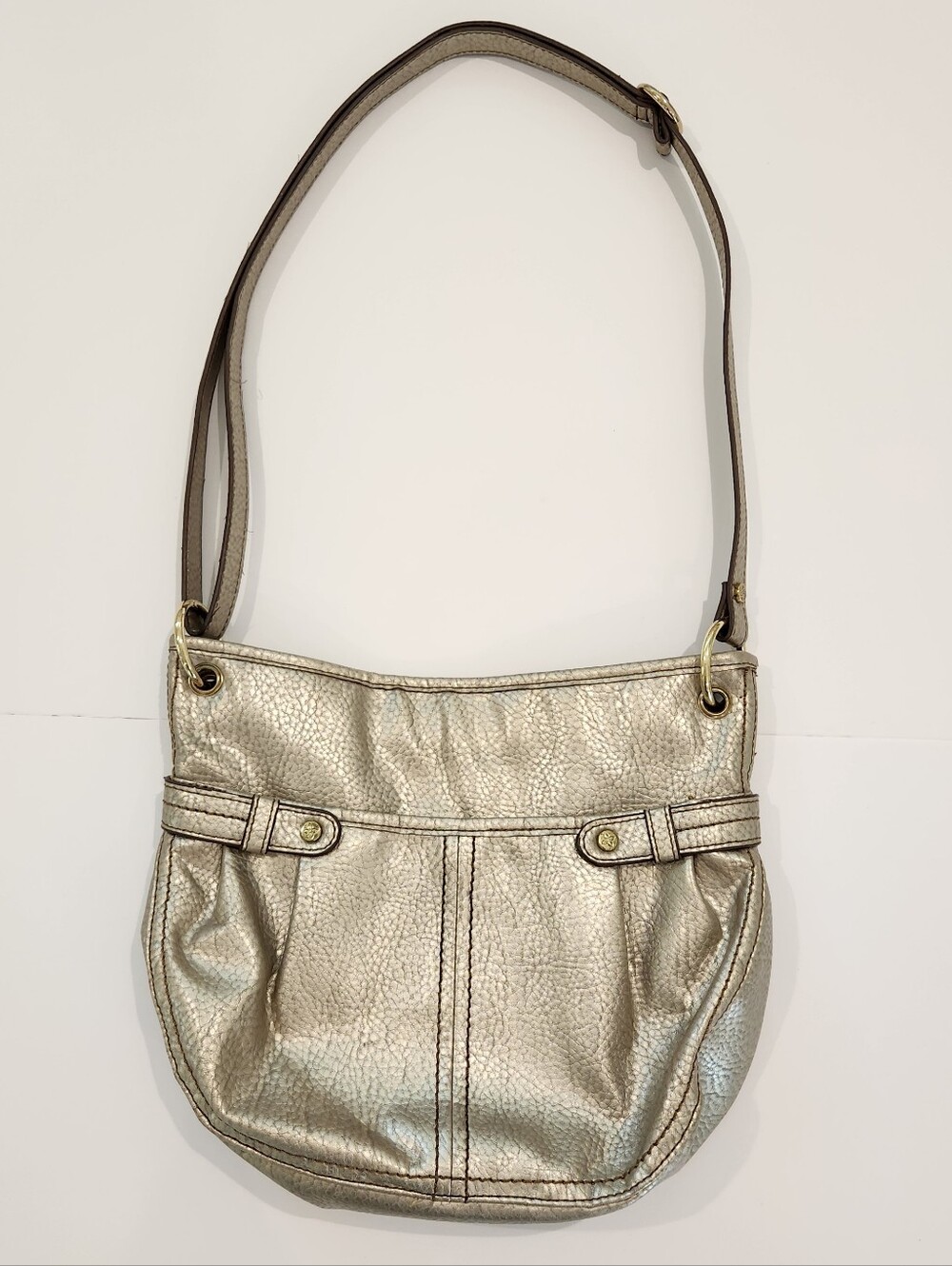 Relic Metallic Gold Pebbled Leather Shoulder Bag